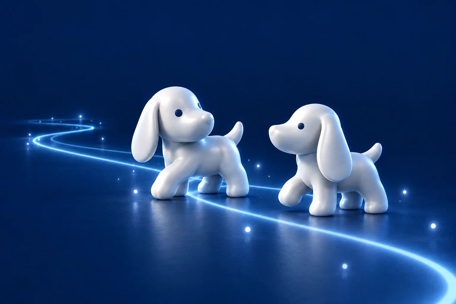 Two silver puppies exploring together